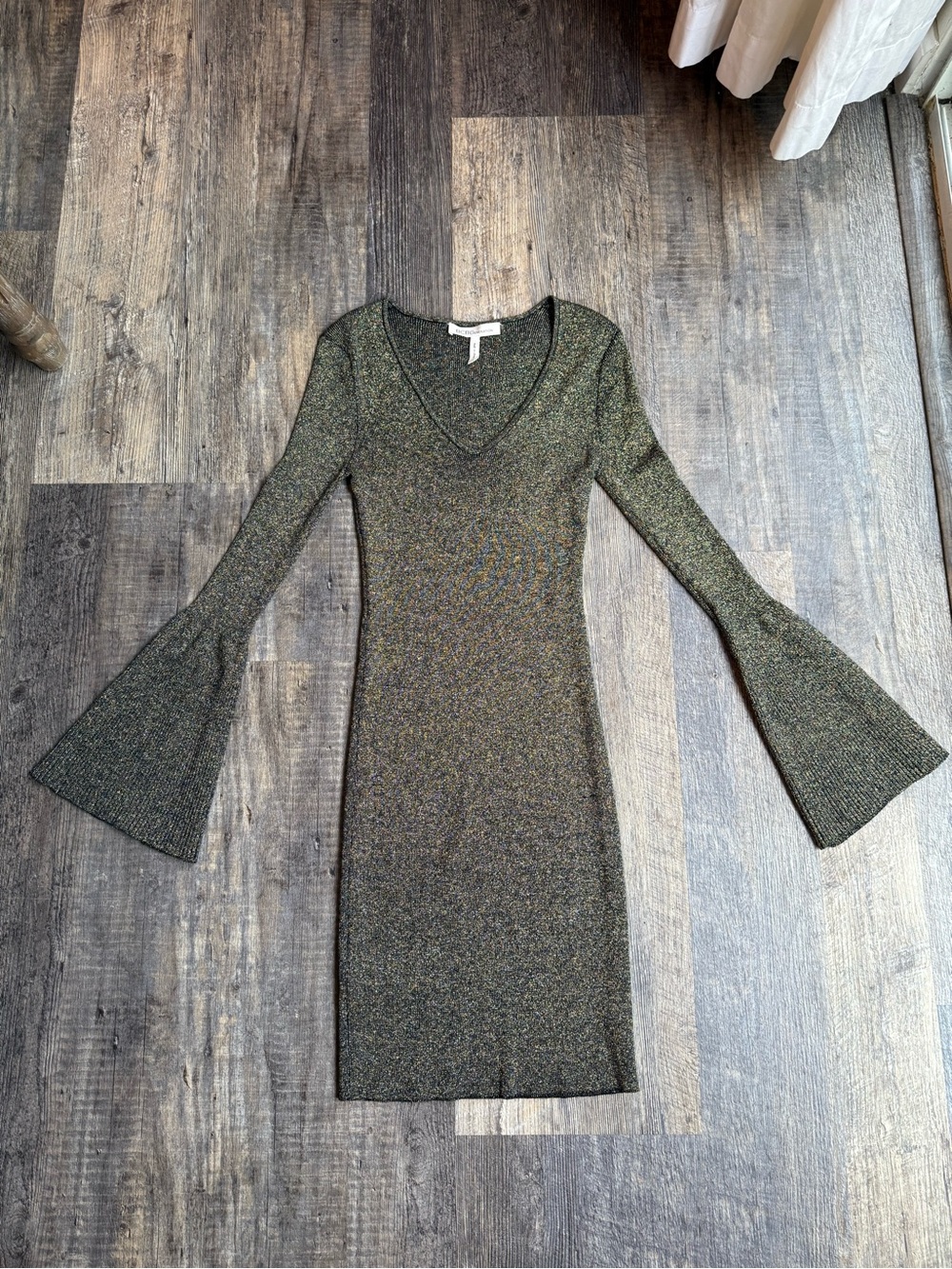 BCBGeneration Black Metallic V-Neck Bell Sleeve Knit Dress